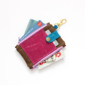 Cartera de lona encerada para mujer, cartera con llavero, minicartera para mujer, cartera de lona encerada, cartera con doble cremallera para mujer