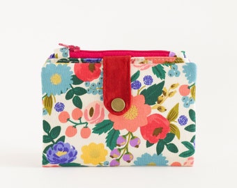 Carteira feminina com estampa de flores e ouro, carteira feminina dobrável, carteira pequena com zíper, carteira retrô com zíper de flores, bolsa tipo carteira de poeta