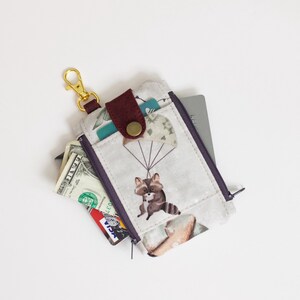 Monedero de algodón con diseño de mapache, con doble cierre, minimonedero resistente, monedero básico kawaii con broche, pequeño monedero para identificación de niña.