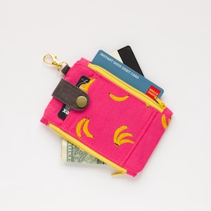 Portefeuille banane slim, mini portefeuille porte-clés, portefeuille maximaliste slim, portefeuille coloré à double poche zippée, portefeuille d'identité pour femme,