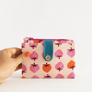 Cartera fresa mujer, cartera niña linda, tejido cartera vegana, cartera bifold para mujer
