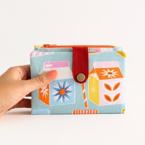 Cartera retro para mujer, cartera kawaii de cartón para jugos, cartera vegana genial para mujer, cartera con cremallera, cartera pequeña plegable, cartera para tarjetas de crédito