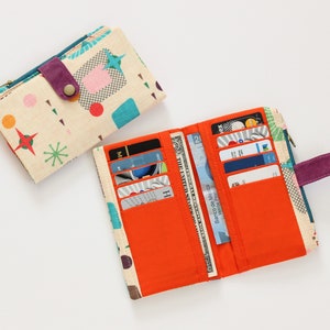 Cartera retro para mujer, cartera de los años 50 de mediados de siglo, cartera Art Déco plegable, cartera atómica para mujer, cartera larga para tarjetas de crédito, cartera rockabilly