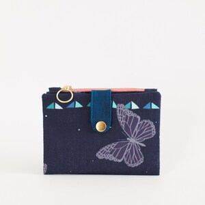 Portefeuille papillon femme, cadeau d'anniversaire pour elle, portefeuille de voyage en tissu, petit portefeuille zippé