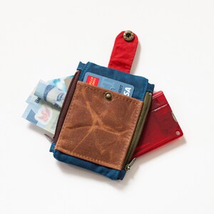 Cartera de lona encerada para hombre, billetera EDC con bolsillo frontal, billetera con doble cremallera, regalo para novio, billetera ligera para trail