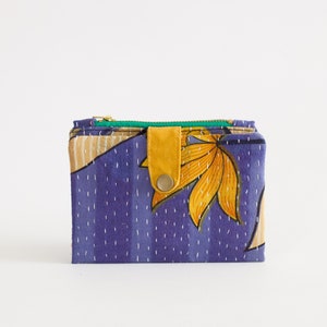 Cartera india pequeña para mujer, cartera con costuras pequeñas, cartera kantha para mujer, cartera étnica plegable, cartera bohemia con cremallera