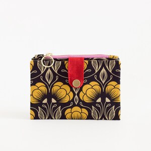Art Deco wallet for woman, ladies wallet small, flower wallet black, women gift unique, girly wallet zipper, unique travel wallet