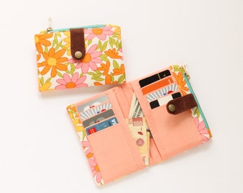 Cartera de flores para mujer, cartera retro mujer, cartera de tela para tarjetas de crédito, cartera pequeña de algodón
