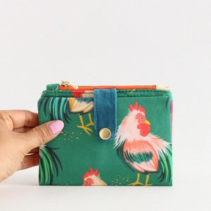 Cartera de gallo para mujer, cartera maximalista para mujer, linda cartera plegable, cartera vegana para mujer, cartera para tarjetas de crédito para mujer, cartera harajuku