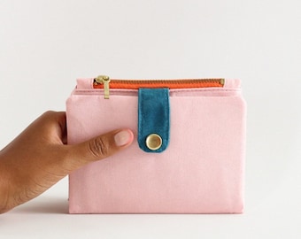 Cartera shimmer para mujer, cartera brillo rosa pálido, cartera vegana de algodón, cartera pequeña mujer, feminine wallet