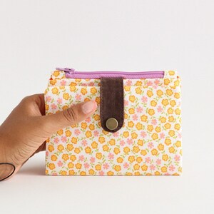 Cartera de flores para mujer, Cartera pequeña plegable, Cartera con cremallera de algodón, Cartera de tela vegana, Cartera porta tarjetas de crédito