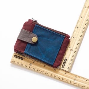 Carteira tática fina com zíper duplo, bolsa carteira de lona encerada, carteira pequena fina, carteira de identidade EDC, carteira bordô e azul para homens imagem 5