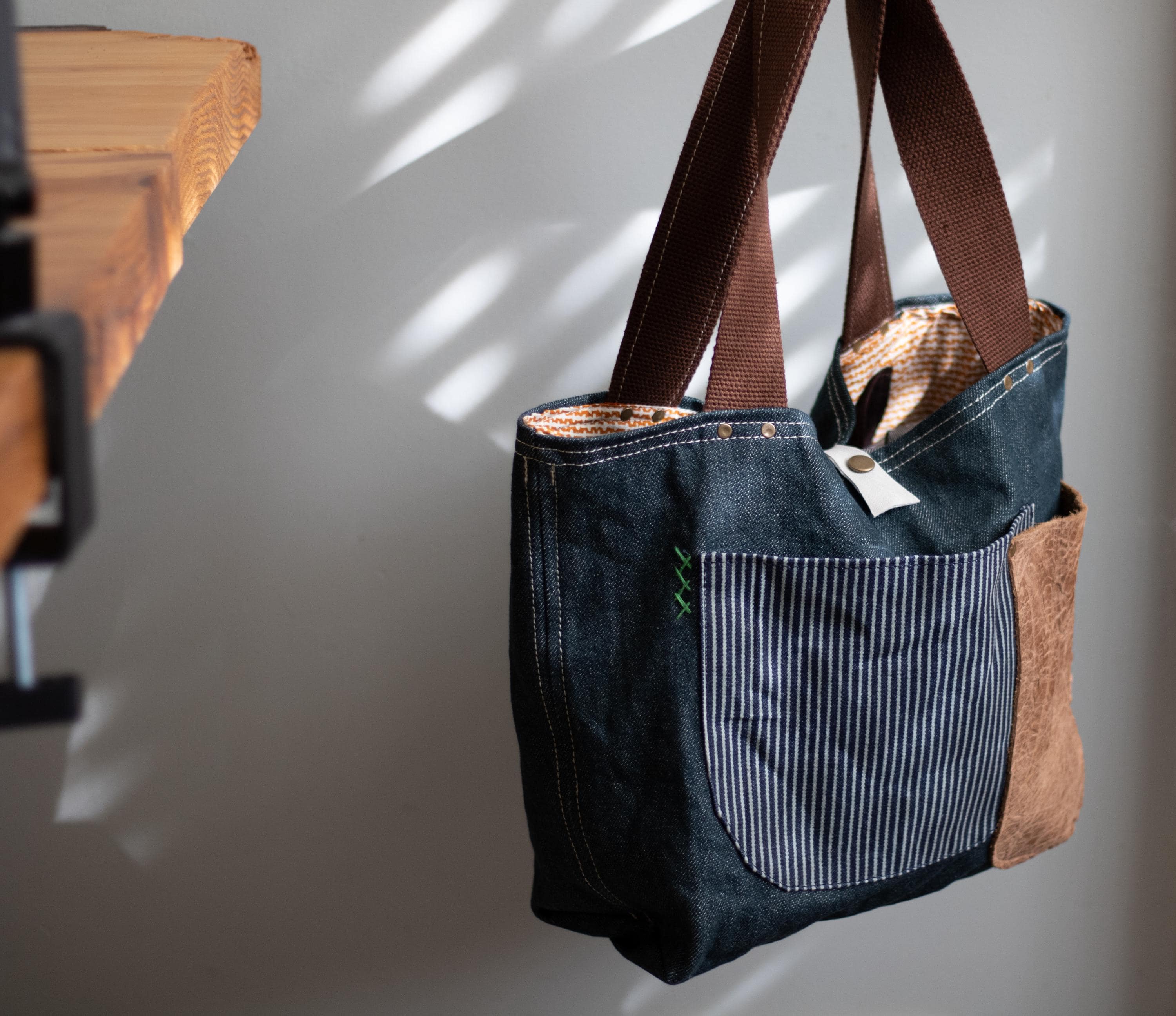 Japanese Denim Tote Bag: Waxed Canvas & Leather Shoulder Bag - Etsy