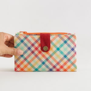 Cartera larga Retro Plaid mujer, cartera mod para mujer, cartera bifold años 70, cartera a cuadros con cremallera, cartera de bolsillo única zdjęcie 3