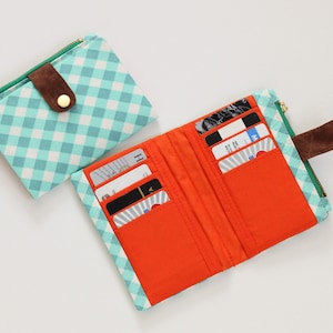 Cartera de cuadros para mujer, cartera de viaje pequeña, cartera plegable de algodón, cartera de tela con cremallera