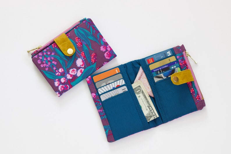 Cartera para amantes de las plantas, cartera plegable para mujer, cartera de viaje pequeña, cartera delgada con cremallera, cartera pequeña de algodón imagen 2