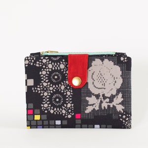 Cartera negra colorida para mujer, cartera de viaje para dama, cartera plegable de algodón, cartera rosa de primavera, cartera pequeña con cremallera, cartera de viaje maximalista