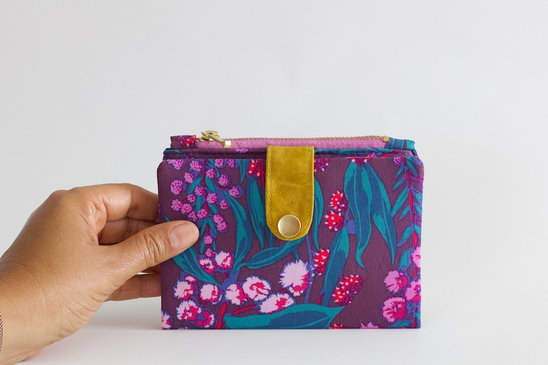 Cartera para amantes de las plantas, cartera plegable para mujer, cartera de viaje pequeña, cartera delgada con cremallera, cartera pequeña de algodón imagen 5