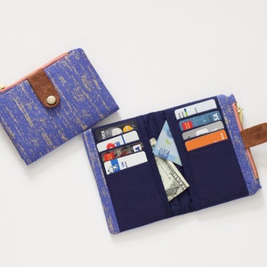 Carteira feminina dourada e azul, carteira pequena vegana, porta-cartões, porta-moedas, carteira com zíper, cartão de crédito, carteira brilhante céu noturno