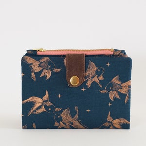 Cartera Gold Fish para mujer, cartera tarjeta de crédito mujer, cartera bifold de viaje, cartera de viaje vegana