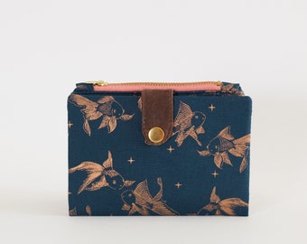 Cartera Gold Fish para mujer, cartera tarjeta de crédito mujer, cartera bifold de viaje, cartera de viaje vegana