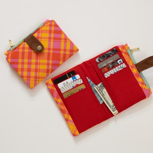 Retro wallet for women, checkered wallet bifold, small wallet woman, plaid wallet zipper
