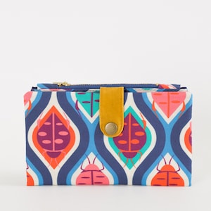 Cartera retro para mujer, cartera mariquita años 70, estilo groovy, moda años 70, estilo retro, cartera vegana de viaje, cartera larga para tarjetas de crédito