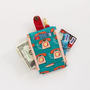 Carteira retrô para telefone pequena, chaveiro fofo com zíper duplo e compartimento para identificação, carteira de identificação fina, ideia de presente para meninas, carteira feminina colorida