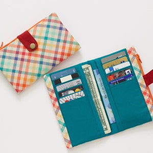 Cartera larga Retro Plaid mujer, cartera mod para mujer, cartera bifold años 70, cartera a cuadros con cremallera, cartera de bolsillo única zdjęcie 2