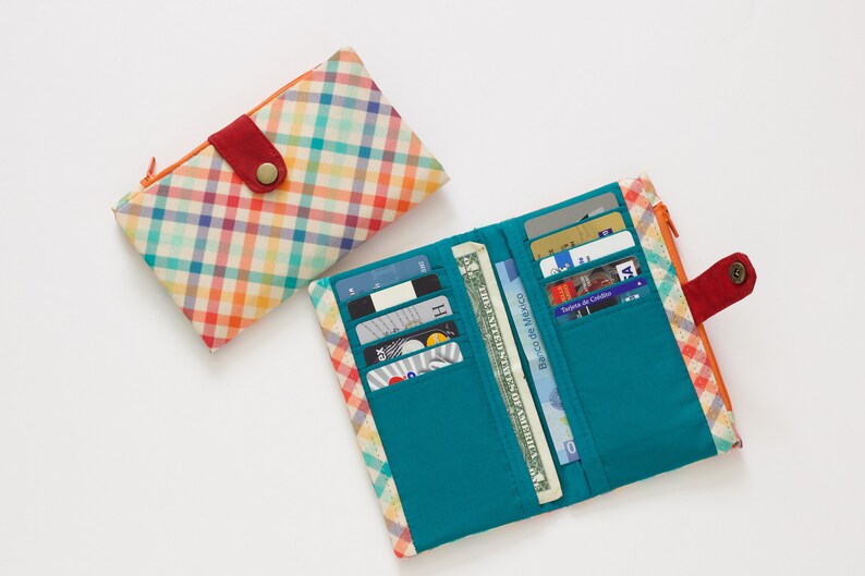 Cartera larga Retro Plaid mujer, cartera mod para mujer, cartera bifold años 70, cartera a cuadros con cremallera, cartera de bolsillo única zdjęcie 2