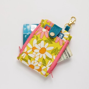 Monedero retro para mujer, billetera delgada de los años 70, regalo genial para ella, billetera de los años 70 con bolsillo frontal, mini billetera de algodón, bolsa con doble cremallera