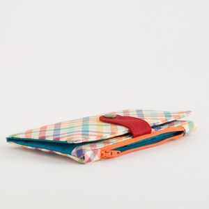Cartera larga Retro Plaid mujer, cartera mod para mujer, cartera bifold años 70, cartera a cuadros con cremallera, cartera de bolsillo única zdjęcie 5