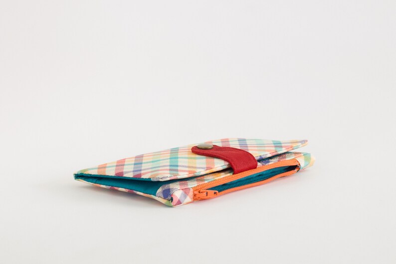 Cartera larga Retro Plaid mujer, cartera mod para mujer, cartera bifold años 70, cartera a cuadros con cremallera, cartera de bolsillo única zdjęcie 5