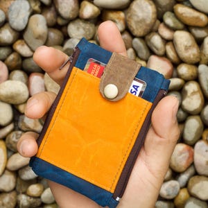 Portefeuille tactique pour homme, mini portefeuille en toile cirée, poche frontale portefeuille à double fermeture éclair, portefeuille coloré pour homme ou femme