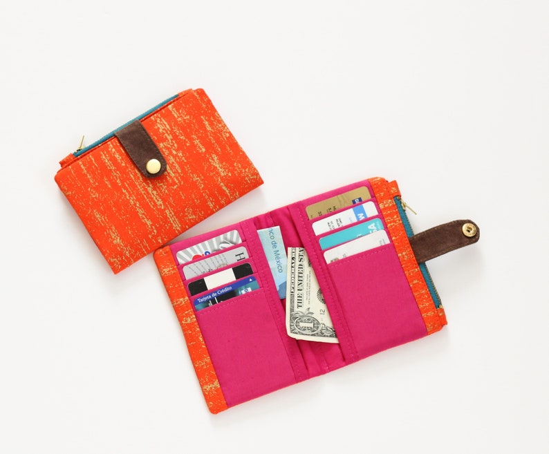 Cartera dorada para mujer, cartera plegable para mujer, cartera para tarjetas de crédito para mujer, cartera pequeña vegana, cartera para mujer con cremallera imagen 2