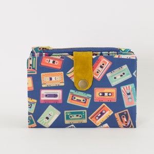 Cartera con cinta de casete para mujer, cartera retro, organizador de tarjetas de crédito, cartera con cremallera, cartera plegable para efectivo, cartera delgada y elegante, cartera pequeña de tela