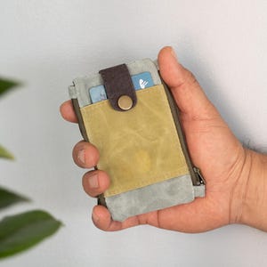 Waxed canvas tactical slive wallet for men: pocket double zipper pouch wallet