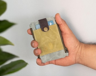 Cartera táctica de lona encerada para hombre: cartera con bolsillo y doble cremallera.