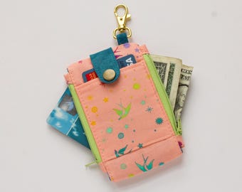 Carteira de identidade para mulheres, bolsa para chaveiro com dois bolsos com zíper, ideia de presente para meninas com carteira pequena, presente de aniversário para ela