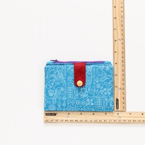 Cartera azul para mujer, cartera para dama, cartera con sobre para dinero, cartera con cremallera, cartera pequeña con cremallera, cartera pequeña plegable, cartera azul imagen 4