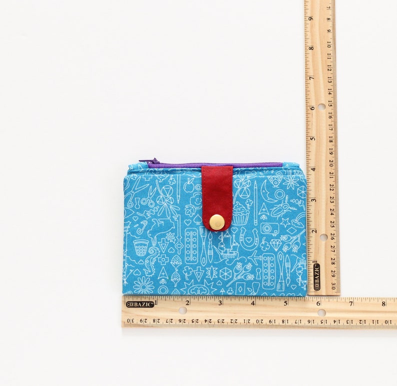 Cartera azul para mujer, cartera para dama, cartera con sobre para dinero, cartera con cremallera, cartera pequeña con cremallera, cartera pequeña plegable, cartera azul imagen 4