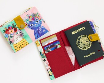 cat travel wallet for women, cute travel wallet, cotton passport holder,  cat lovers gift, maximalist travel wallet, playful travel wallet