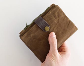 carteira de viagem para homens organizador de cartão de crédito feito com lona encerada, carteira com zíper bifold, carteira de couro vegano