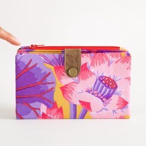 Blume große Frauen Portemonnaie kein Leder, Stoff Vegan Handgefertigt Taschenbuch, intensive Farben Reißverschluss Brieftasche Geldbörse, Langer abstrakter Kartenhalter