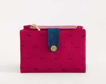eye small wallet, burgundy bifold wallet for woman, credit card wallet, fabric wallet small, small wallet card holder
