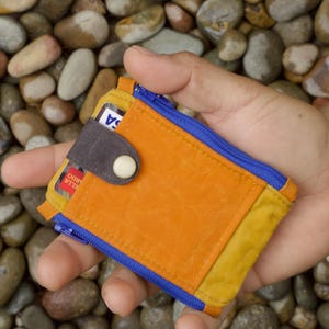 Mini billetera de lona encerada, billetera EDC para hombres, billetera delgada, billetera con doble cierre, billetera para exteriores