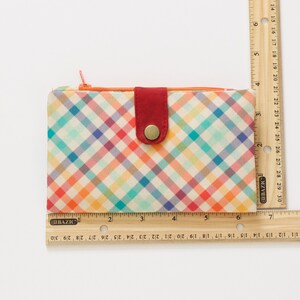 Cartera larga Retro Plaid mujer, cartera mod para mujer, cartera bifold años 70, cartera a cuadros con cremallera, cartera de bolsillo única zdjęcie 4