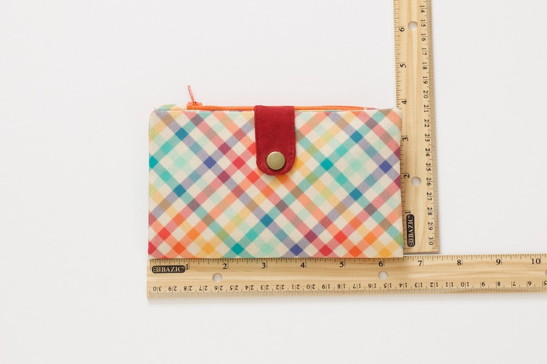 Cartera larga Retro Plaid mujer, cartera mod para mujer, cartera bifold años 70, cartera a cuadros con cremallera, cartera de bolsillo única zdjęcie 4
