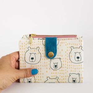 Bären Brieftasche Frauen, niedliche Brieftasche einfach, vegane Brieftasche Baumwolle, messy kokette Brieftasche, minimalistische Brieftasche kawaii, Pastell Brieftasche