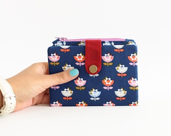 retro flower wallet for women, small wallet card holder, retro style wallet woman, sixties wallet, flower wallet,